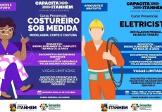 Itanhém abre inscrições para cursos profissionalizantes gratuitos de costureiro e eletricista