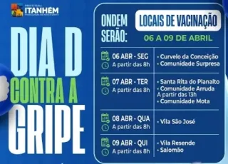 Itanhém promove “Dia D contra a Gripe” com vacinação itinerante em comunidades rurais e distritos