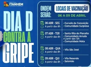 Itanhém promove “Dia D contra a Gripe” com vacinação itinerante em comunidades rurais e distritos
