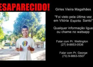 Jovem natural do Prado está desaparecido no Espírito Santo