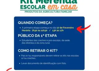 Kits da merenda escolar começam a ser distribuídos na próxima semana.