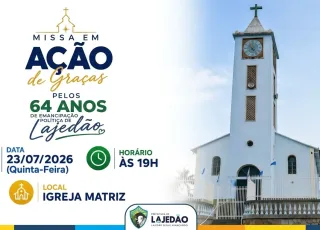 Lajedão celebrará 64 anos de emancipação política com Missa em Ação de Graças