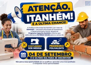 Moradores de Itanhém têm até 4 de setembro para se inscrever em cursos profissionalizantes Mais chamativos