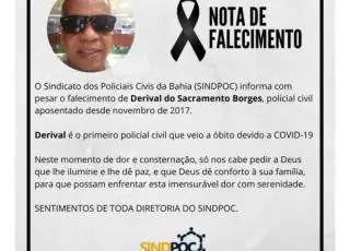 Morre o primeiro Policial civil vítima do Covid 19  na Bahia