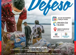  Nova Viçosa garante suporte no defeso e convoca pescadores e marisqueiras para recebimento de cestas básicas