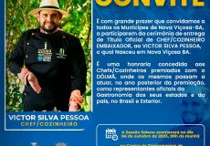 Nova Viçosa homenageia Victor Silva Pessoa com a entrega do Título Oficial Chef/Cozinheiro Embaixador