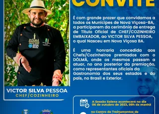 Nova Viçosa homenageia Victor Silva Pessoa com a entrega do Título Oficial Chef/Cozinheiro Embaixador