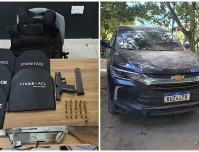 Pistola, submetralhadora e coletes balísticos são encontrados em carro roubado em Porto Seguro