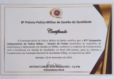 PMBA certifica 87ª CIPM no 8º Prêmio Polícia Militar de Gestão da Qualidade
