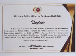 PMBA certifica 87ª CIPM no 8º Prêmio Polícia Militar de Gestão da Qualidade