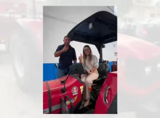 Prefeita Carla Chácara de Ibirapuã recebe trator através de emenda parlamentar do deputado Robinho