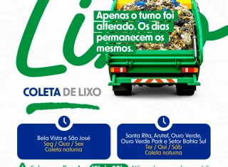 Prefeitura altera horário da coleta de lixo em dois setores de Teixeira de Freitas.