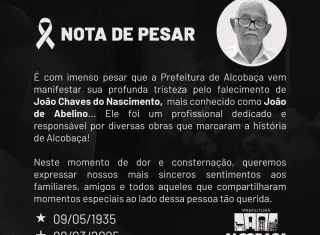 Prefeitura de Alcobaça emite nota de pesar pelo falecimento de "João de Abelino"