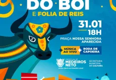 Prefeitura de Medeiros Neto convida comunidade para a Brincadeira do Boi e Folia de Reis na Praça Nossa Senhora Aparecida