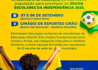 Prefeitura de Medeiros Neto convida população para os Jogos Escolares da Independência 2023