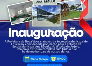 Prefeitura de Nova Viçosa convida comunidade para a entrega da nova escola municipal em Argolo