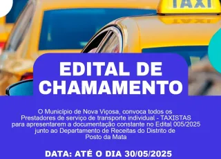 Prefeitura de Nova Viçosa convoca taxistas para recadastramento e regularização fiscal até 31 de maio