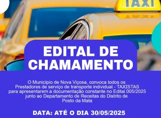 Prefeitura de Nova Viçosa convoca taxistas para recadastramento e regularização fiscal até 31 de maio