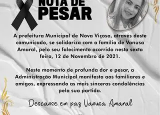 Prefeitura de Nova Viçosa emite nota de pesar pela morte de Vanusa enfermeira