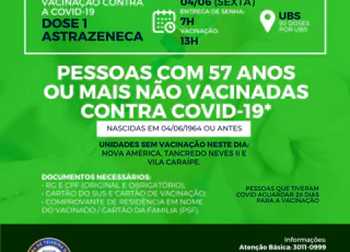 Prefeitura de Teixeira de Freitas inicia vacinação de pessoas com 57 anos ou mais nesta sexta (4)