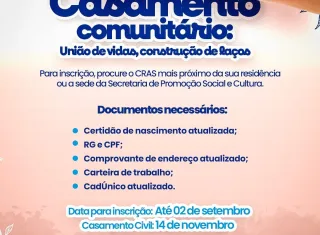 Prefeitura de Teixeira de Freitas lança projeto de casamento coletivo “União de Vidas, Construção de Laços” 