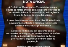 Prefeitura de Vereda adia realização da Festa do Bambu Lascado devido às fortes chuvas