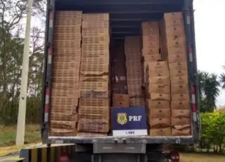 PRF apreende quase dois milhões de reais em cigarros contrabandeados escondidos em caminhão baú