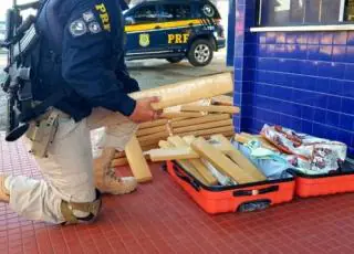 PRF prende passageira de ônibus com bagagem “recheada” de maconha, veja o vídeo