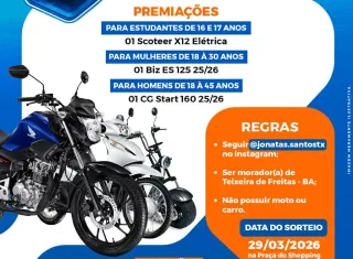 Projeto do vereador Jonatas Santos vai sortear motos e scooter elétrica em Teixeira de Freitas
