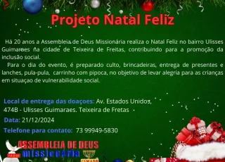 Projeto Natal Feliz: 20 anos de solidariedade e esperança em Teixeira de Freitas; saiba como ajudar