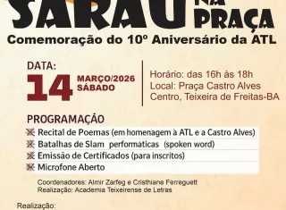 Sarau na Praça celebra 10 anos da Academia Teixeirense de Letras
