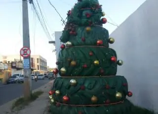 Secretaria de Meio Ambiente monta árvore de Natal com material reciclado