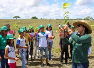 Secretaria de Meio Ambiente realiza o plantio de mudas nativas com alunos de escola em Teixeira de Freitas