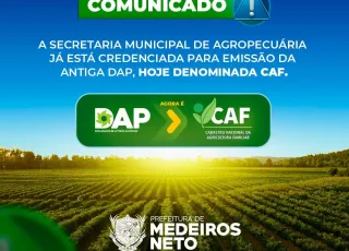 Secretaria Municipal de Agropecuária começa a emitir o CAF, antigo DAP, em Medeiros Neto