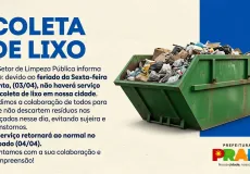 Serviço de coleta de lixo não funcionará na Sexta-feira Santa em Prado