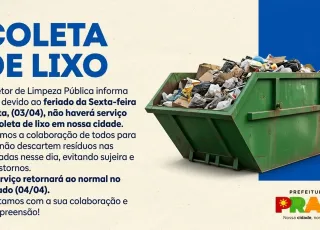 Serviço de coleta de lixo não funcionará na Sexta-feira Santa em Prado