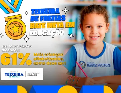 Teixeira de Freitas atinge meta da Alfabetização e alcança 61% de crianças alfabetizadas na idade certa
