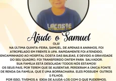 Vaquinha solidária para Samuel: Família busca ajuda após acidente grave