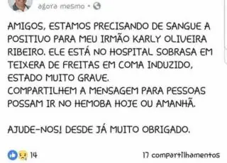 Vereador faz apelo para doação de sangue para irmão que sofreu acidente