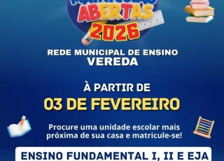 Vereda inicia matrículas e rematrículas para 2026 na Rede Municipal de Ensino