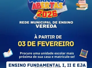 Vereda inicia matrículas e rematrículas para 2026 na Rede Municipal de Ensino