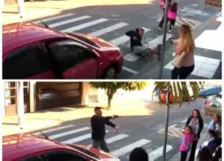 Vídeo mostra o momento que uma  mãe policial atira em assaltante na porta da escola
